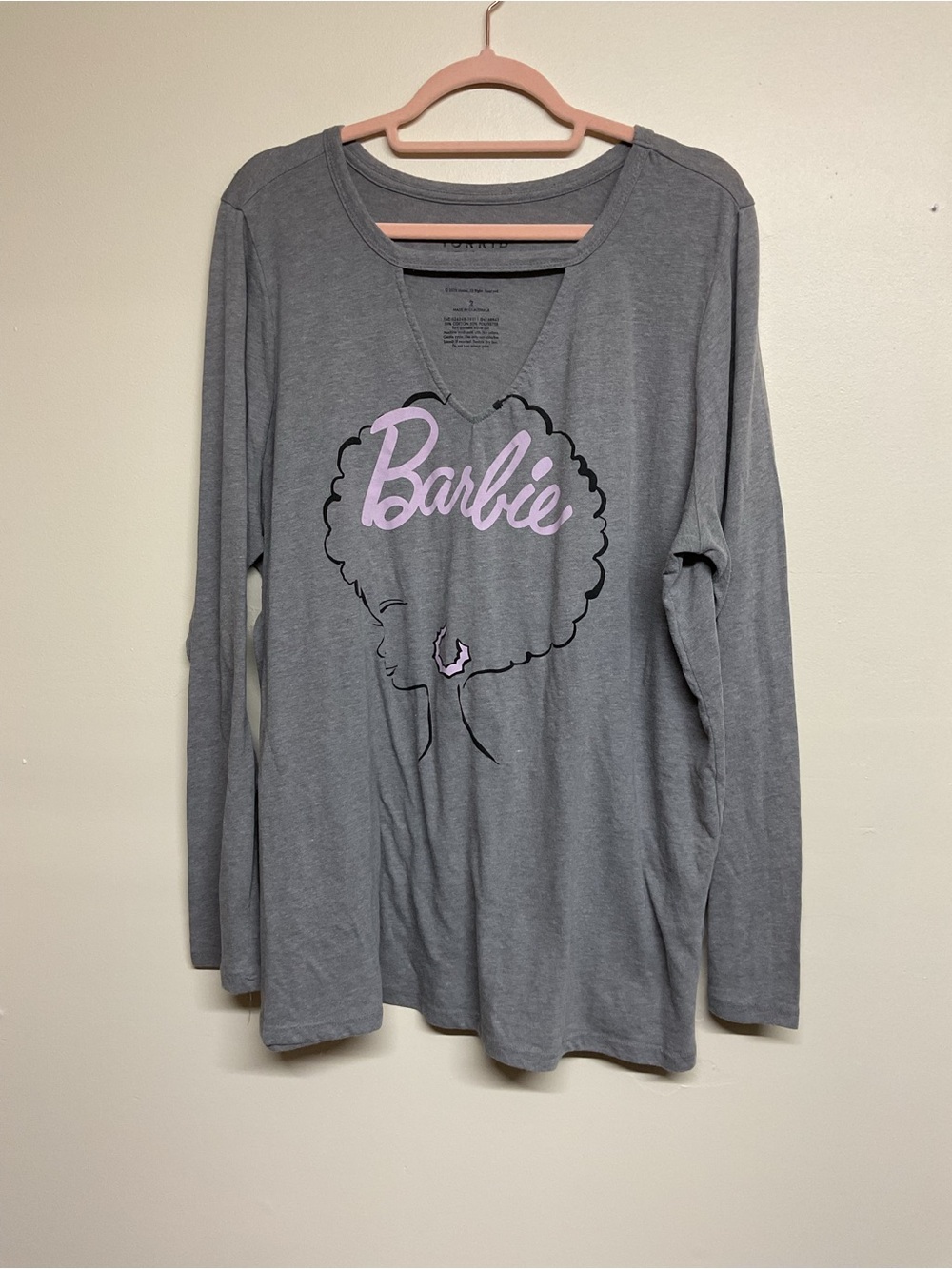 torrid Gray Long-Sleeve Tee with Pink Barbie Graphic
